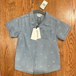 Kids Denim Print Short Sleeve Button Down